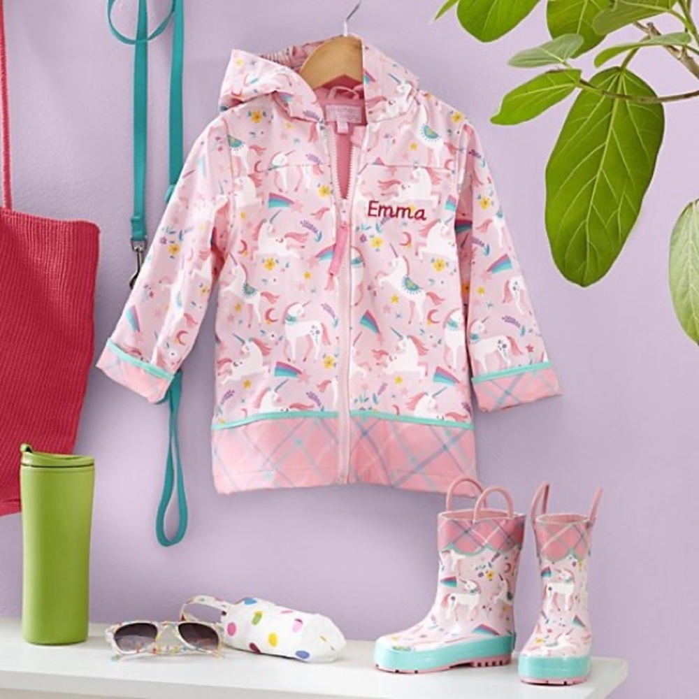 “Lily” Personalized - Stephen Joseph® Unicorn Raincoat - 3T and Boots 8
